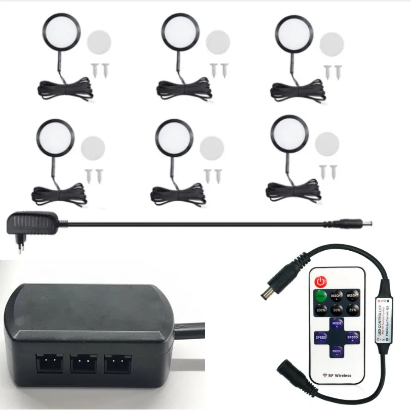 12V Mini LED Spot Downlights Dimmable Lamp Set Remote Control Ceiling Recessed 2.5W 60mm  Black Cabinet Lights