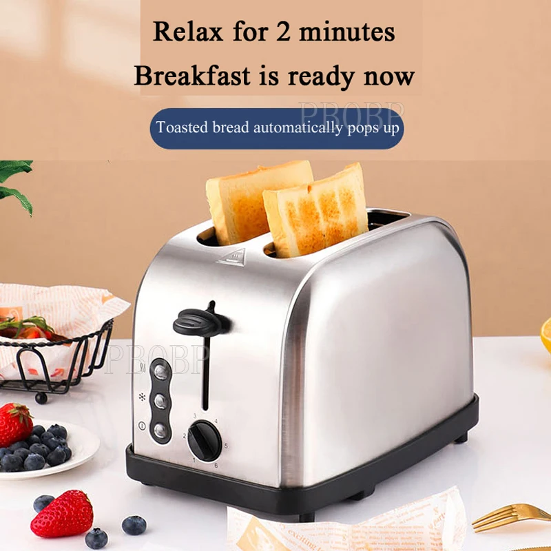 PBOBP 2 Slice Stainless Steel Toaster Retro, Defrost Function, w/ Extra Wide Slot, Removable Crumb Tray