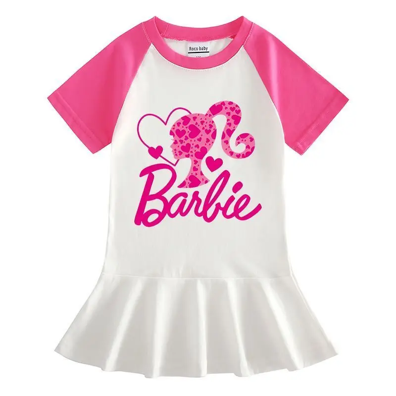 2024 Kawaii Barbie abiti carino manica corta principessa gonna per ragazze moda Preppy gonna estate sottile ragazze vestiti Casual regalo