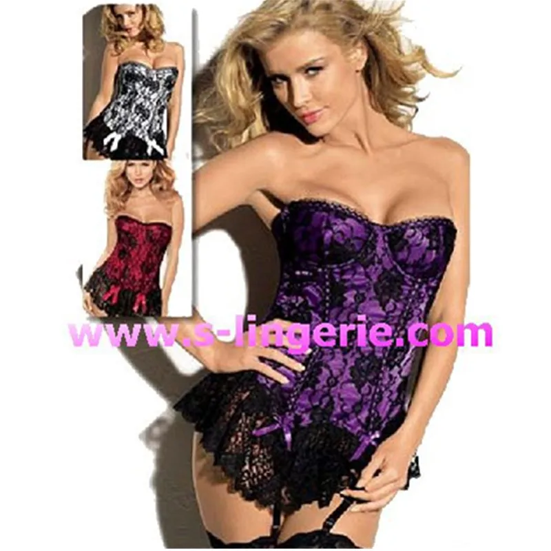 Sexy Corset Lingerie Bustier Women Lace Push Up Bra With Gather High Elasticity Overbust Body Shaper Corset Underwear Nightdress