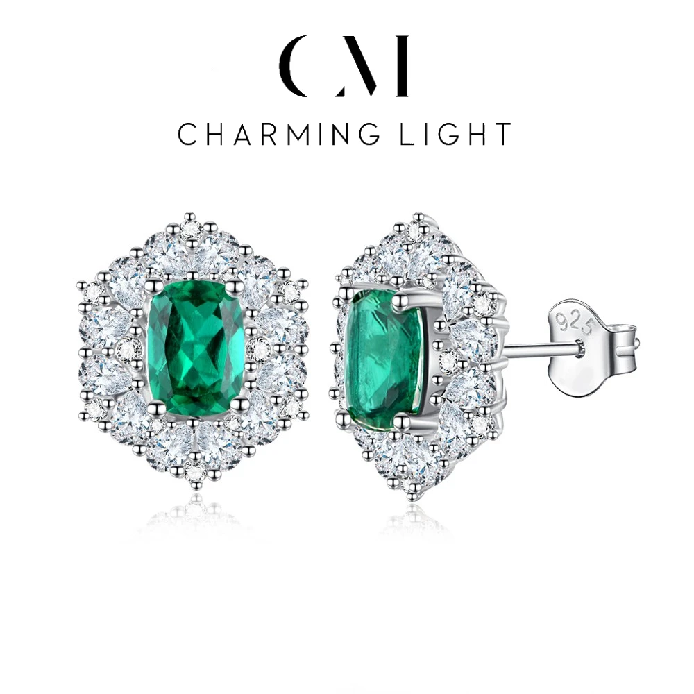 CHARMING 7*5mm Created Ruby Emerald Gemstone Earrings 925 Sterling Silver For Women Handmade Party Jewelry Gift With Certificate