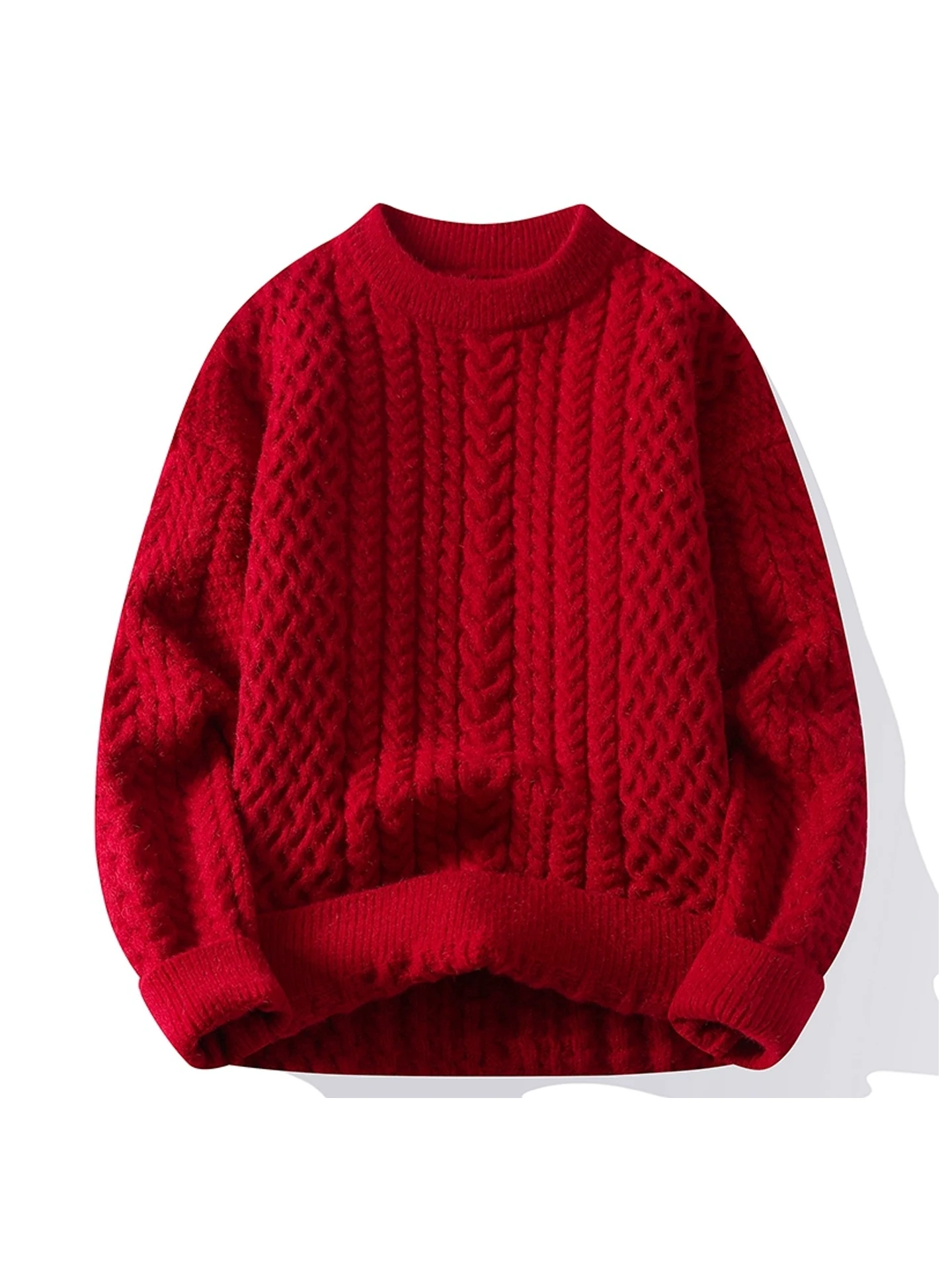 

Красный вязаный свитер круглого цвета, осенне-зимний теплый полосатый внутренний свитер из смеси хлопка, повседневный мужской свитер свободного покроя