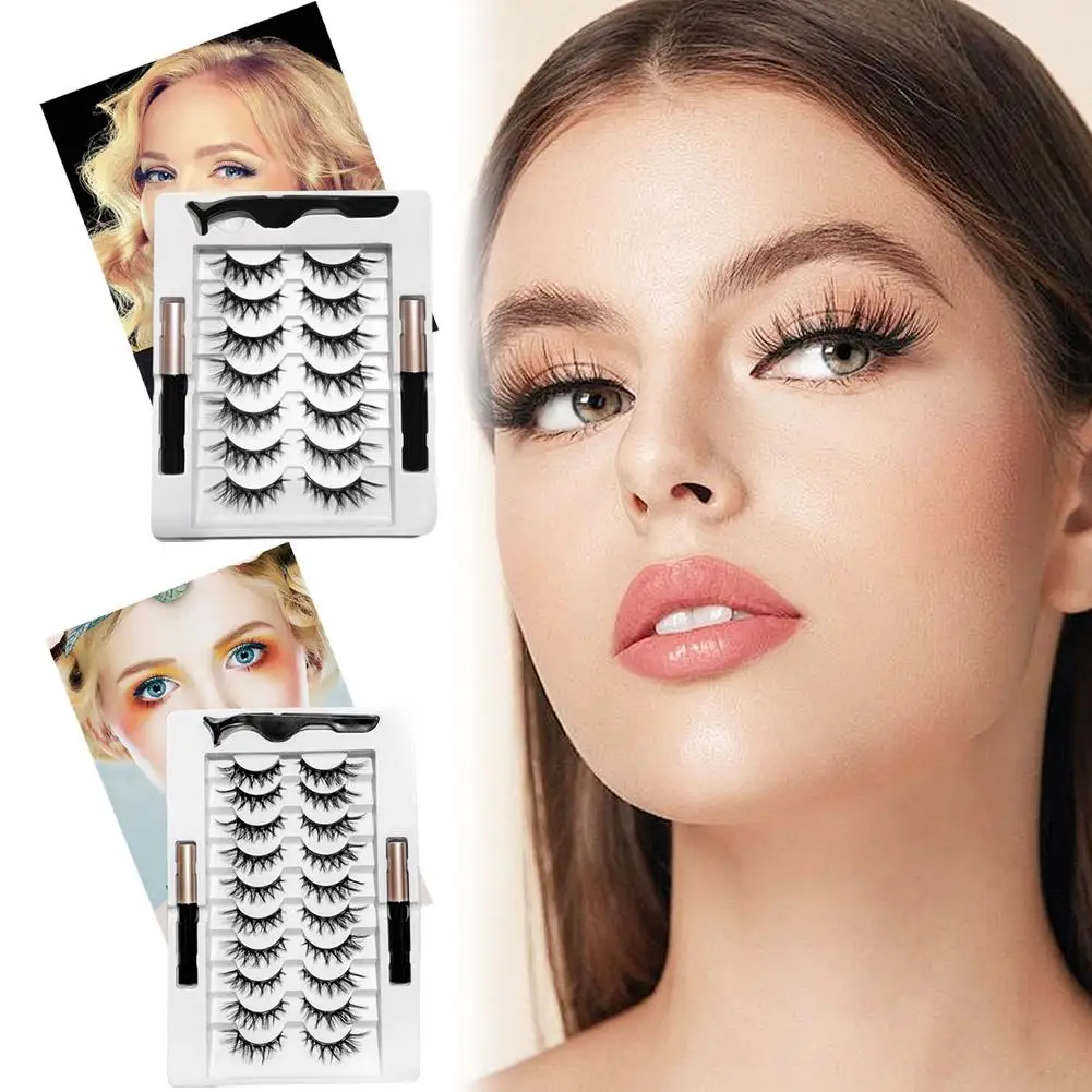 磁気つけまつげセット 3D ミンク効果まつげ 防水アイライナーピンセット付き 再利用可能な自然な厚いまつげメイクアップ