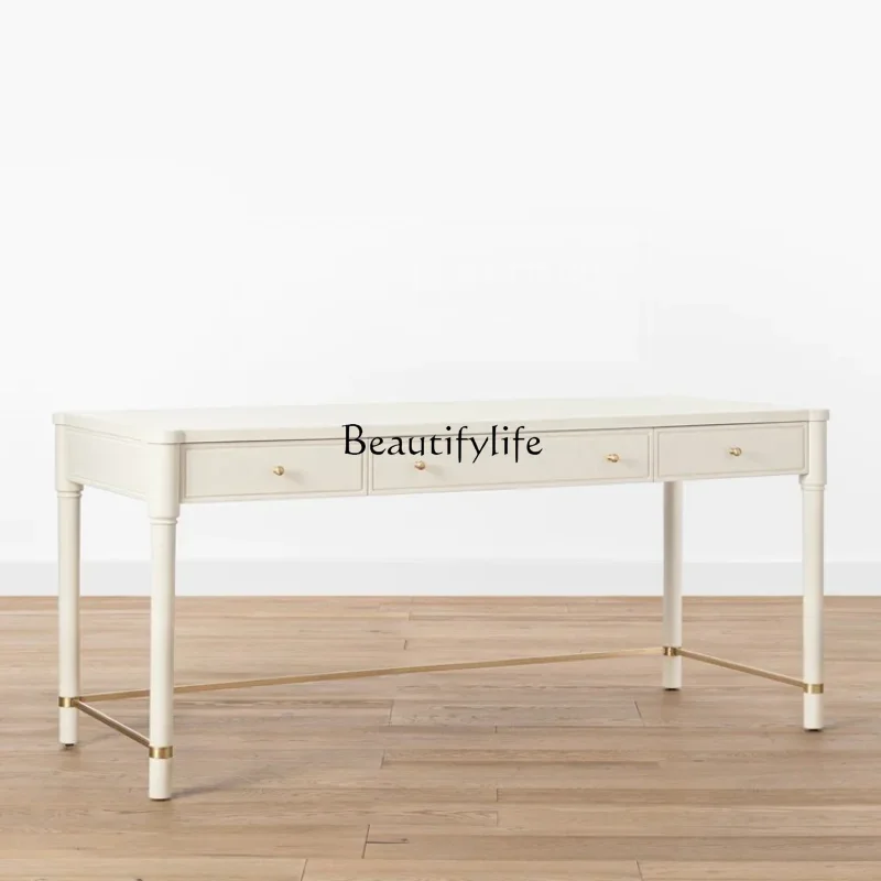 

American Solid Wood Desk Simple Modern Cream White Desk Furniture Computer Desk