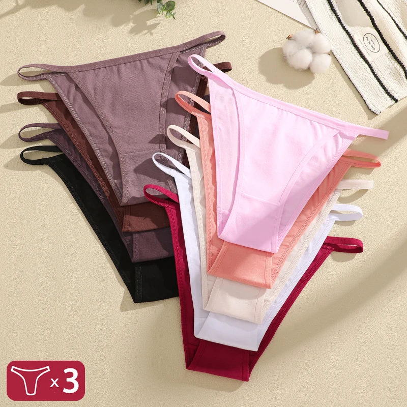FINETOO 3Pcs/Set Seamless Cotton Brazilian Pants For Women Summer Solid Color Breathable Bikini Underwear Female Cozy Lingerie