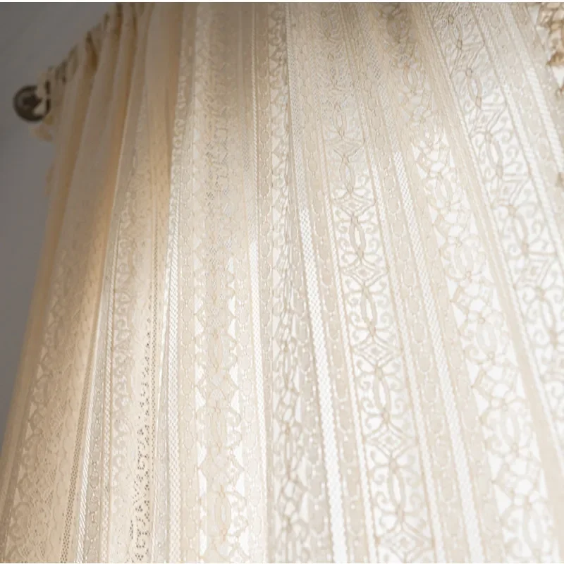 PP1080Beige Geometric Flower Wedding Hollow Lace Living Room Bedroom Curtain Cloth