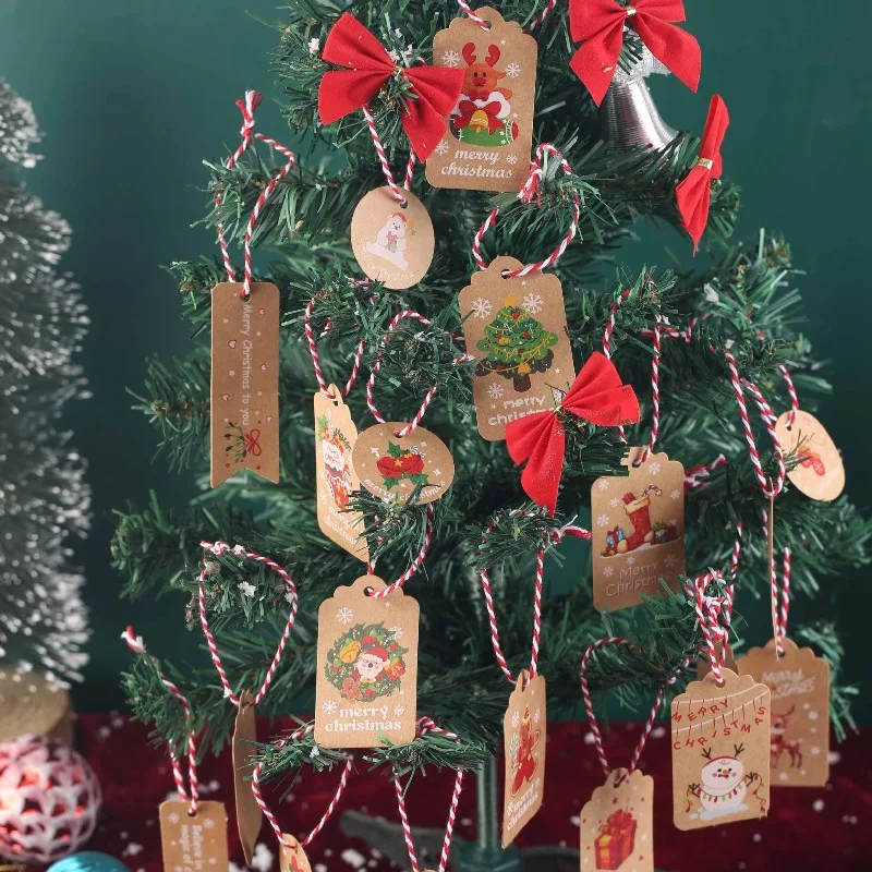 150pcs Painted Christmas Kraft Paper Tag Hanging Card Tree Label Ornament for Xmas Tree Party Decoration