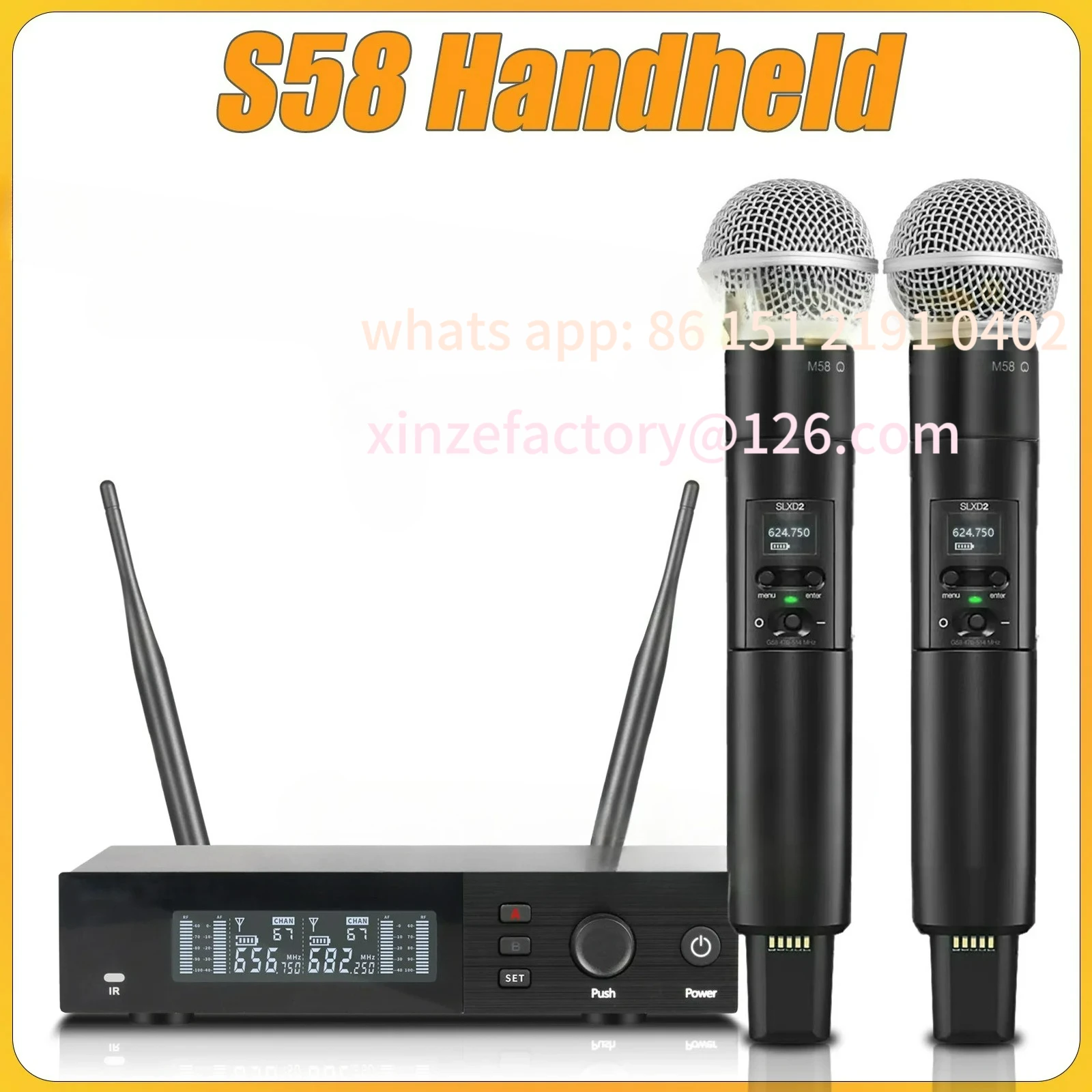 

Customizable SLXD4 Professional Dual Wireless Microphone Stage Performance 2 Channels 600-699MHz UHF Karaoke Metal H