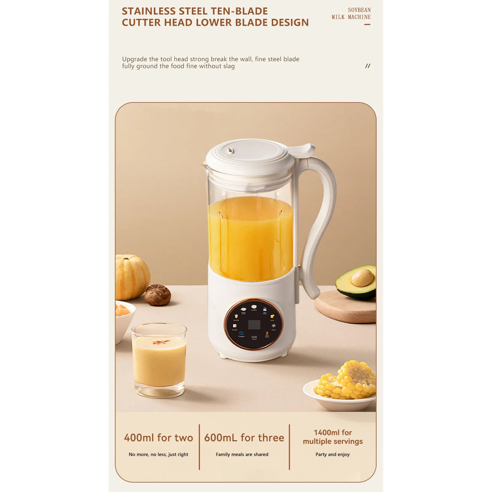1.4L ナッツミルクメーカーマシン多機能豆乳メーカージューサータイミング自動洗浄断熱機能 600 ワット米国プラ