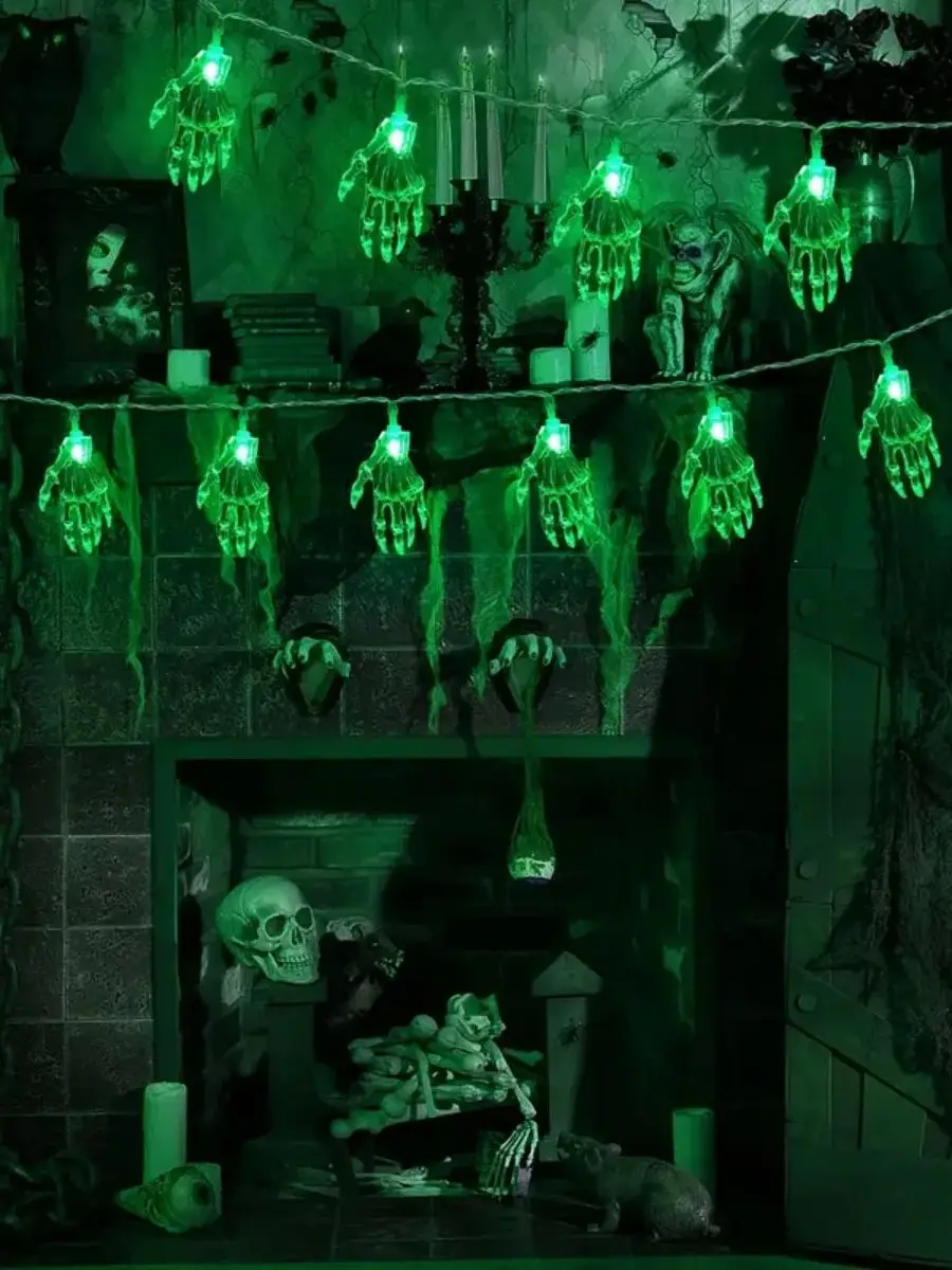 1 szt. 20LED Halloween Szkielet Ręka Zasilana Bateriami Lampka Sznurkowa Straszna Atmosfera Czaszka Ręka Lampa Do Dekoracji Domu, na Imprezę, Podwórko — 2