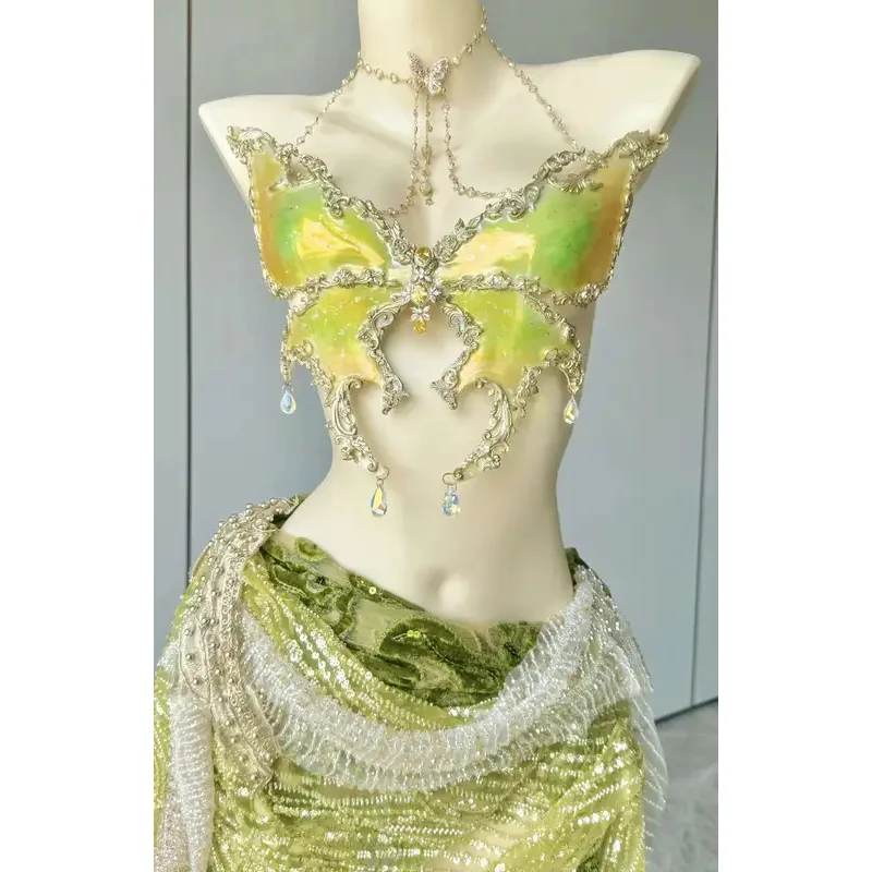 

CyZiwu Design Elf Tribe Косплей Сексуальный бюстгальтер ручной работы с 3D принтом Мягкий клейкий бюстгальтер с бабочкой Dream Cos