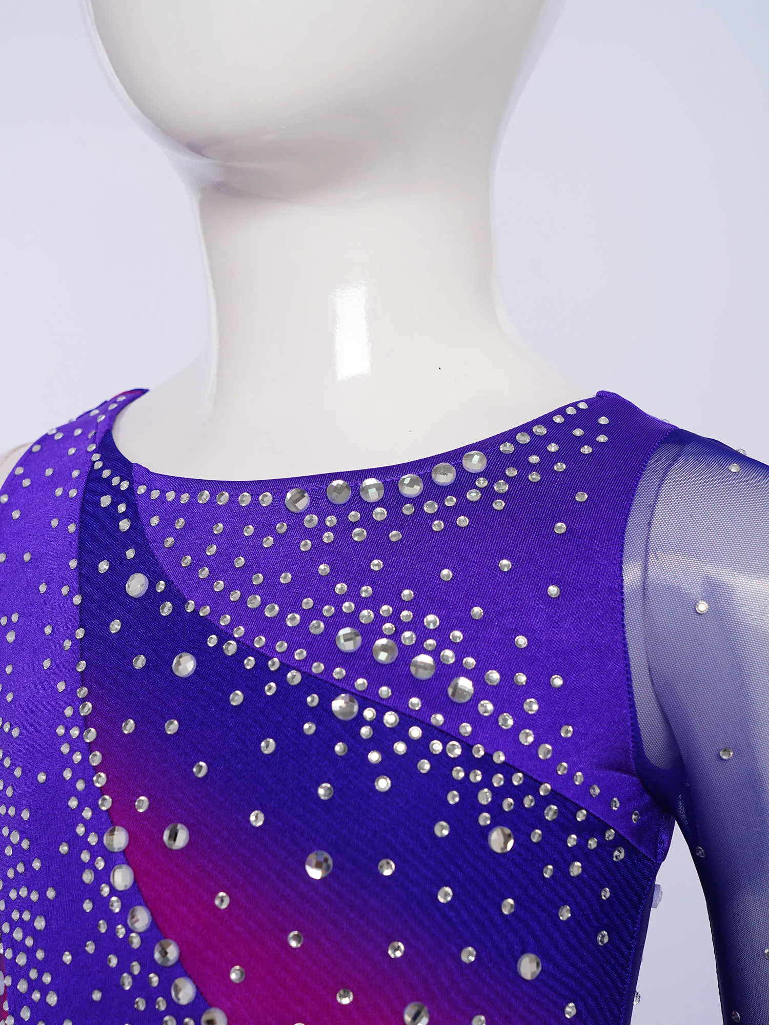 소녀 리듬 체조 의상 반짝 이는 라인 석 대비 색 레오타드 발레 서정적 댄스 피겨 스케이팅 공연