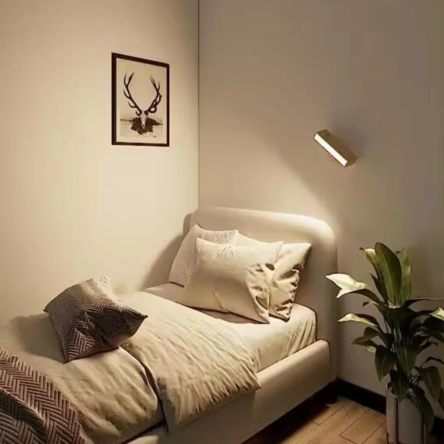 New design Rotatable wooden wall light Wireless Wall Mounted Light Rechargeable Magnetic LED Wall Reading Lamp for Bedside