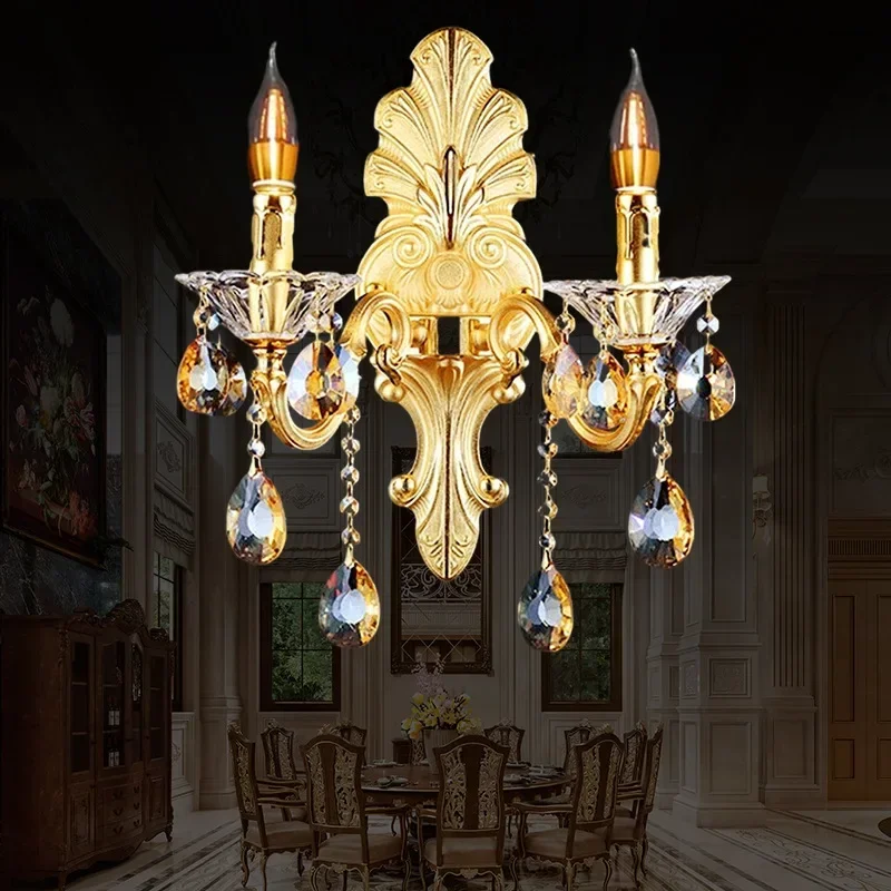 Retro crystal wall lamp French living room bedroom foyer bedside lamp European personalized creative indoor candle wall lamp