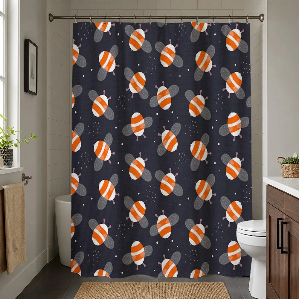 Modern Waterproof Shower Curtain Liner Cute Insect Print Dark Pattern Bathroom Shower Curtain Set Waterproof Bath Decor