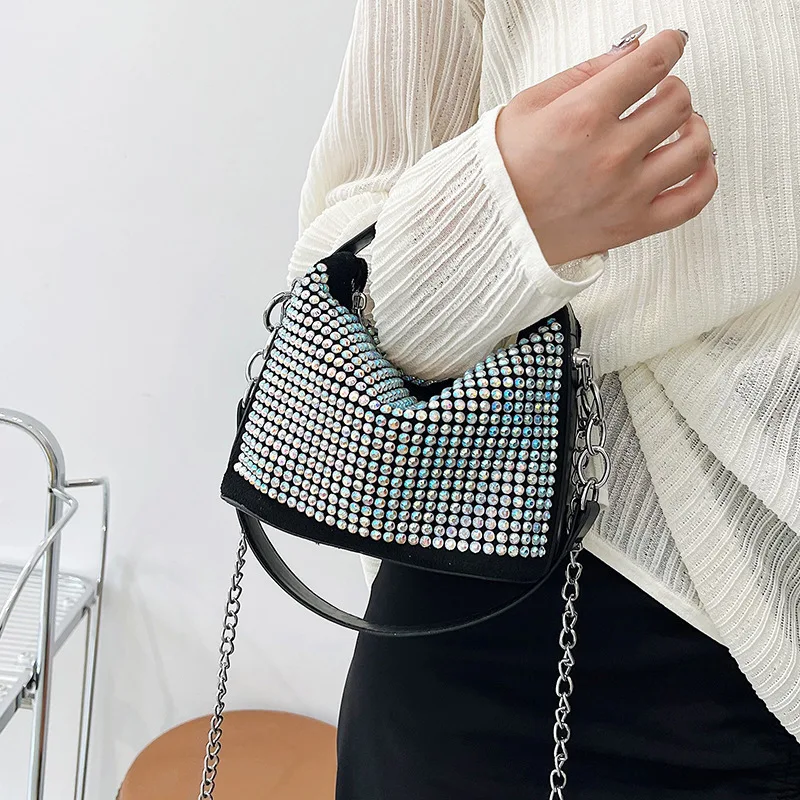 Bling Diamond Design Crossbody Messenger Bags for Women Trend Luxury Travel Shoulder Handbags Purses  PU Leather Duarable Pack