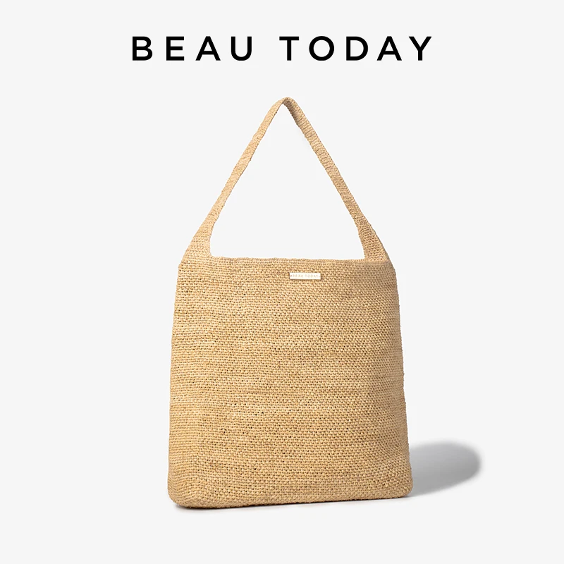 

BEAUTODAY Повседневная женская сумка-тоут из рафии, однотонная, в отпускном стиле, большая вместительная квадратная сумка, открытая женская сумка ручной работы 62104