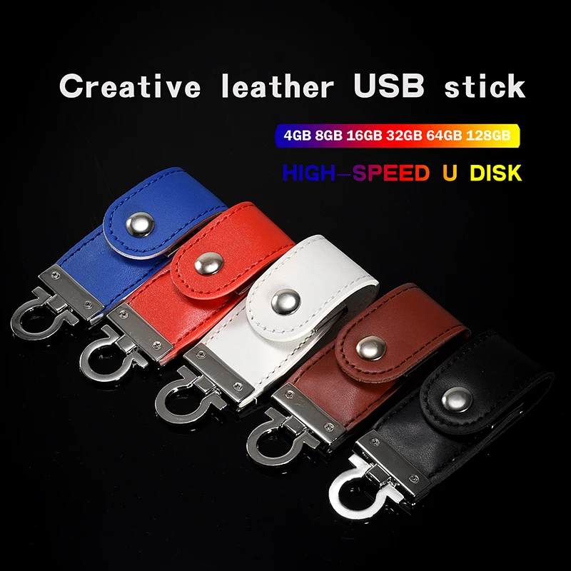 Custom LOGO Leather USB 3.0 Flash Drive 4GB 8GB 16GB 32GB 64GB 128GB Gifts Key Chain Pen Drives High Speed Memory Stick U Disk