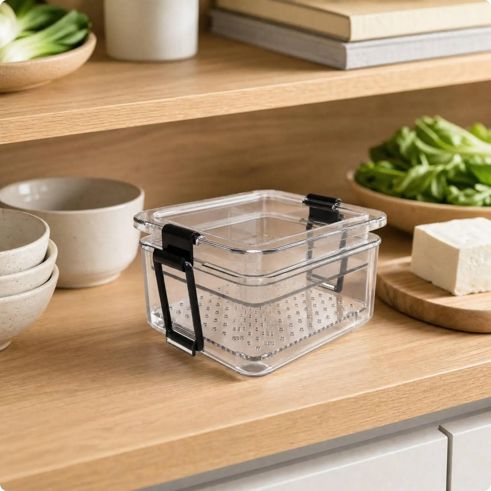 Food Press Easy to Clean Transparent Rectangular Tofu Press Tofu Draining Set with Strainer Mess-Complimentary for Home Cooks