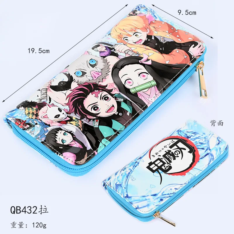 Monedero largo de cuero PU con cremallera, Cartera de Anime, Nezuko Agatsuma Zenitsu Inosuke, Kimetsu No Yaiba