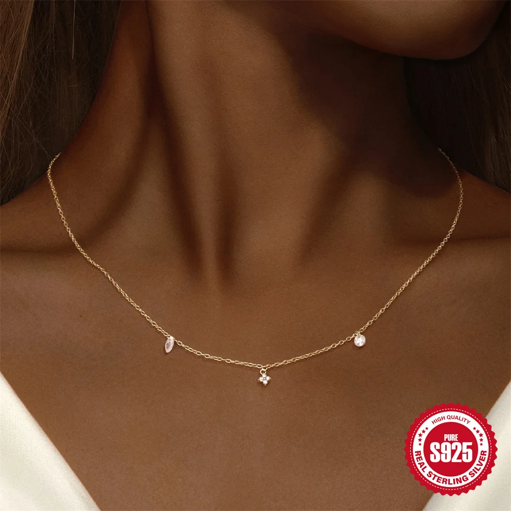 روكسي 925 فضة زهرة قلادة Y-شكل الترقوة سلسلة قلادة للمرأة هدايا مجوهرات الخطوبة