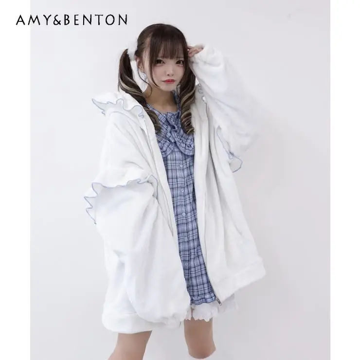 Japanese Subculture Ruffle Edge Hooded Jacket Women Mine Series Mass-produced Cartoon Embroidered Long-sleeved Loose Jackets