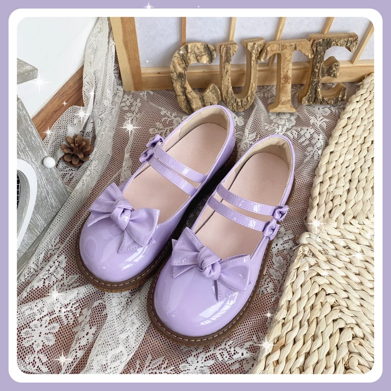 Kawaii Cute Lolita Shoes Big Round Head Women Jk Uniform buckle Bowknot Sweet Loli Shoe Cosplay Anime Goth Harajuku Cos