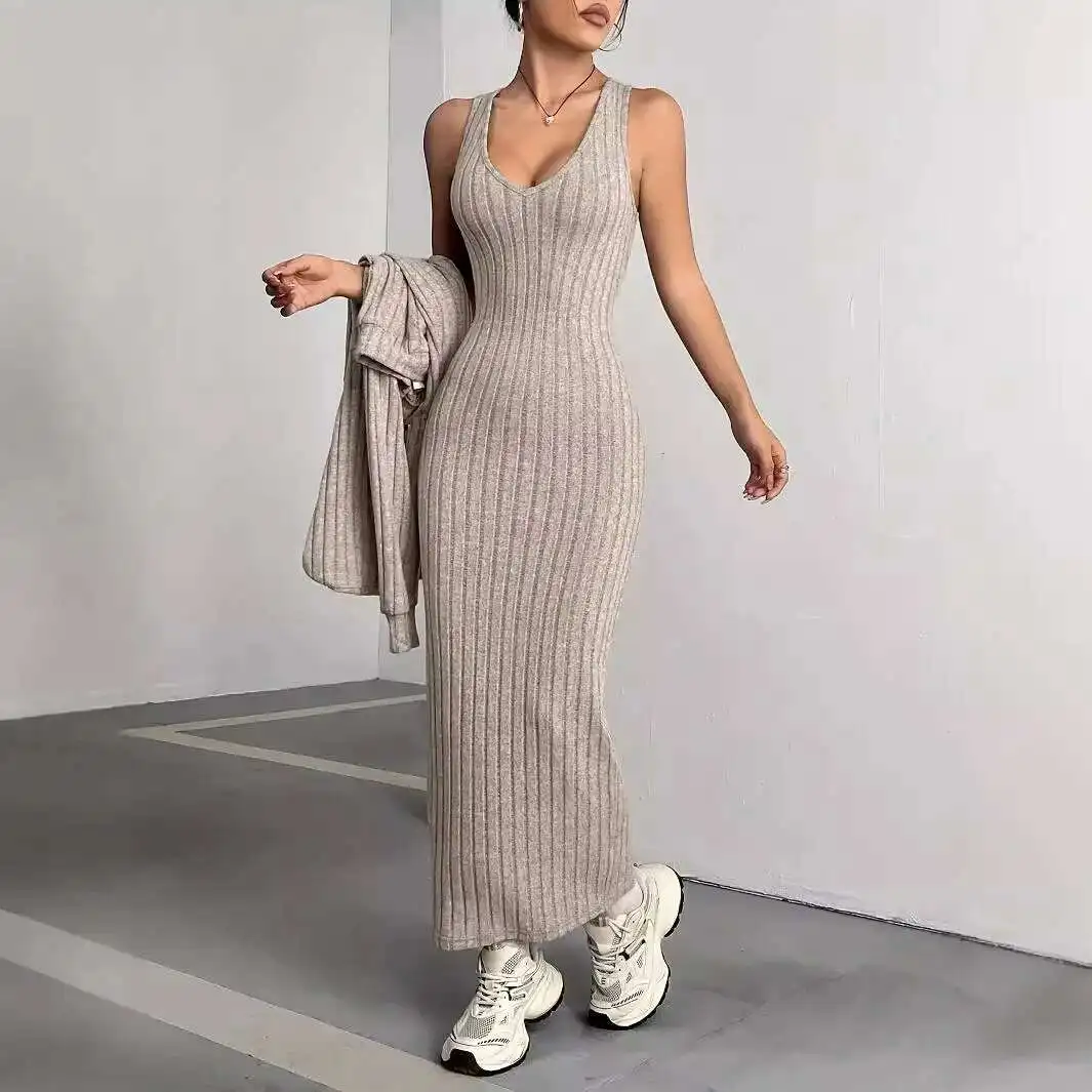 2024 Autumn/Winter New Style Casual Commuting Knitted Long Sleeve Hoodie Loose Dress Two Piece Set