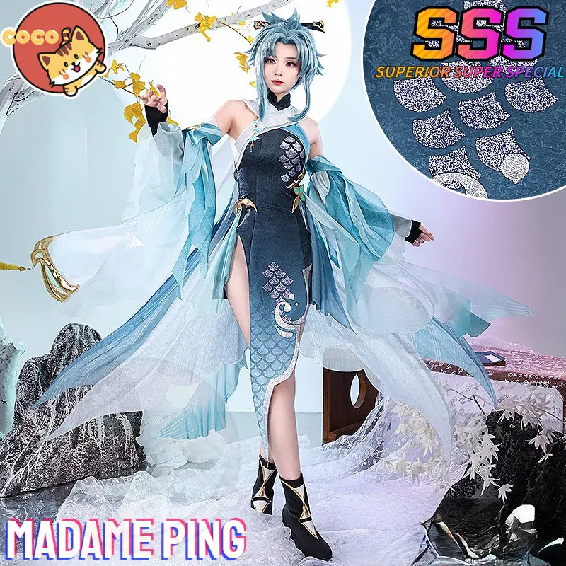 CoCos-SSS Game Genshin Impact Madame Ping Cosplay Costume Game Genshin Impact Cosplay Immortal Ping Costume and Cosplay Wig