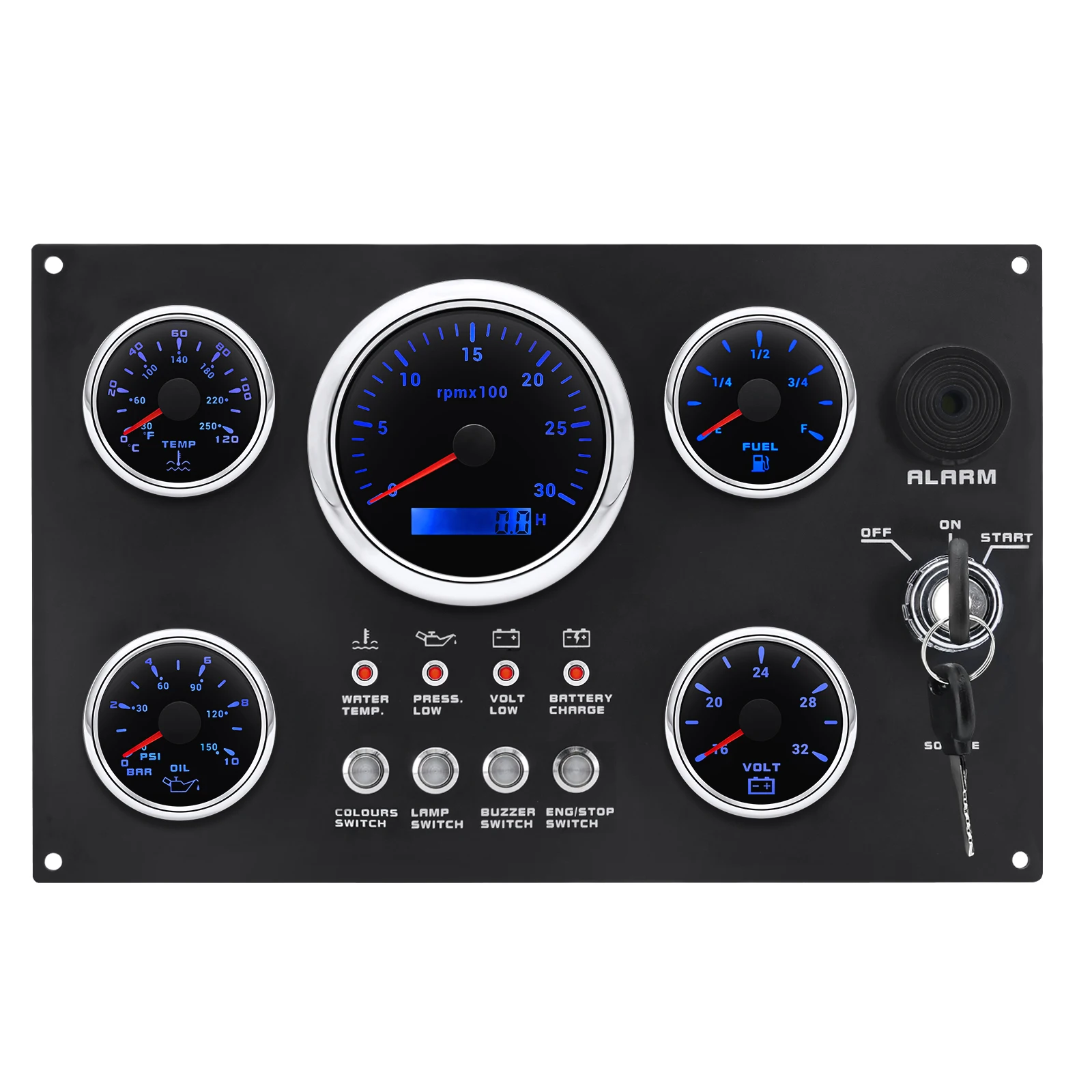 Boots-Armaturenbrett, 5 Gauge-Set, Schalttafel, 85 mm Drehzahlmesser, 3000 U/min–8000 U/min + 52 mm Voltmeter, Ölpresse, Kraftstoffstandsmesser, individuell – Detail 16