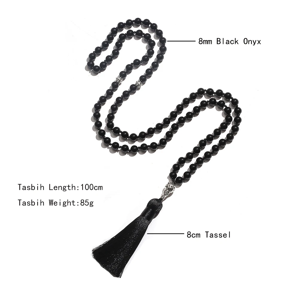 Preghiera musulmana islamica Tasbih 99 perline rosario 8mm onice nero annodato collana braccialetto gioielli