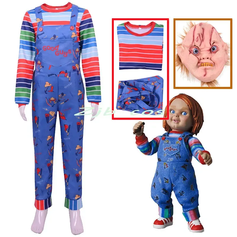 

Anime Cosplay Chucky Costume Scary Child Adult Jumpsuits Halloween Horror Clothing For Kids Girls Party Mask Costumes Prop