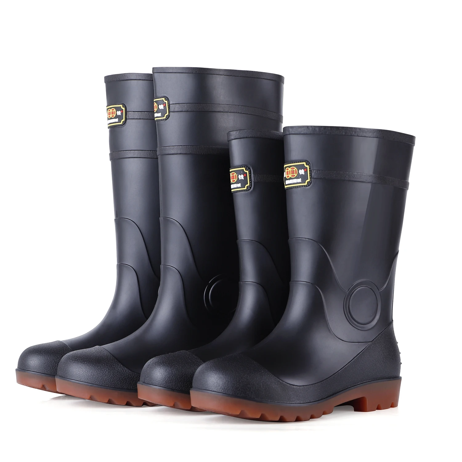 Double Money Tube Rain Boots Men's Boots Rain Boots Waterproof Shoes Water Boots Thickened Black Labor Protection Work Rubb...