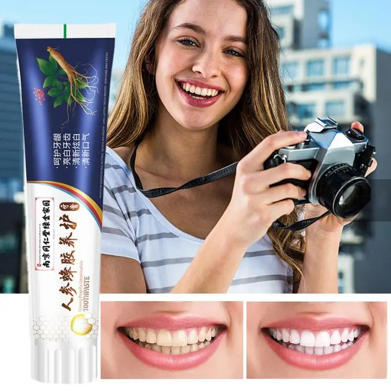 Gums mancha remoção Tooth Paste, remoção de mau hálito, Ginseng Própolis dentífrico, profundamente limpeza, cuidados dentes soltos, 100g