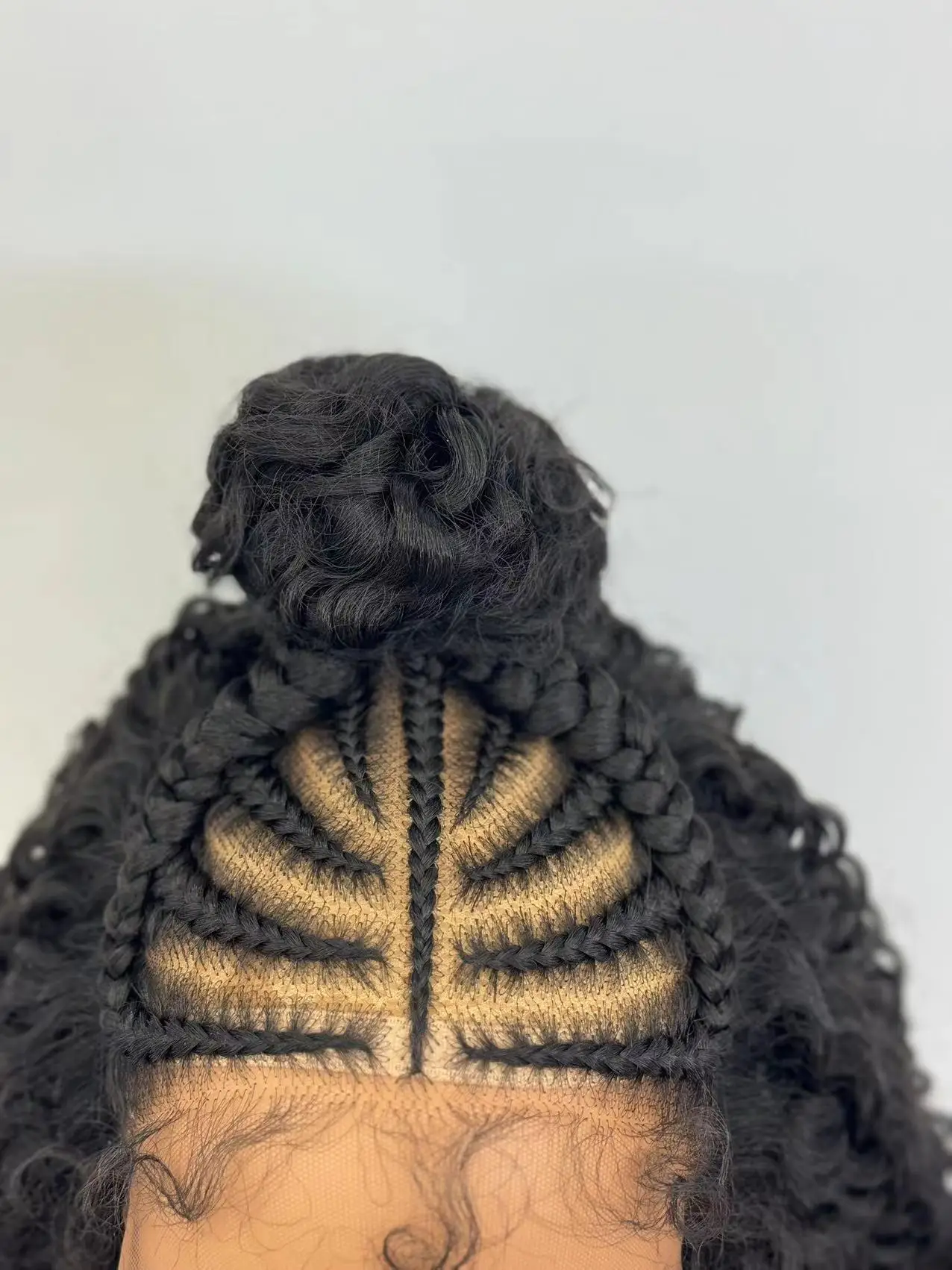 HZ Frontal Cornrow trenzado 16 pulgadas rizado Bob 13*4 peluca con malla Frontal sintética nudo superior cinta trenzada moño pelucas trenzadas