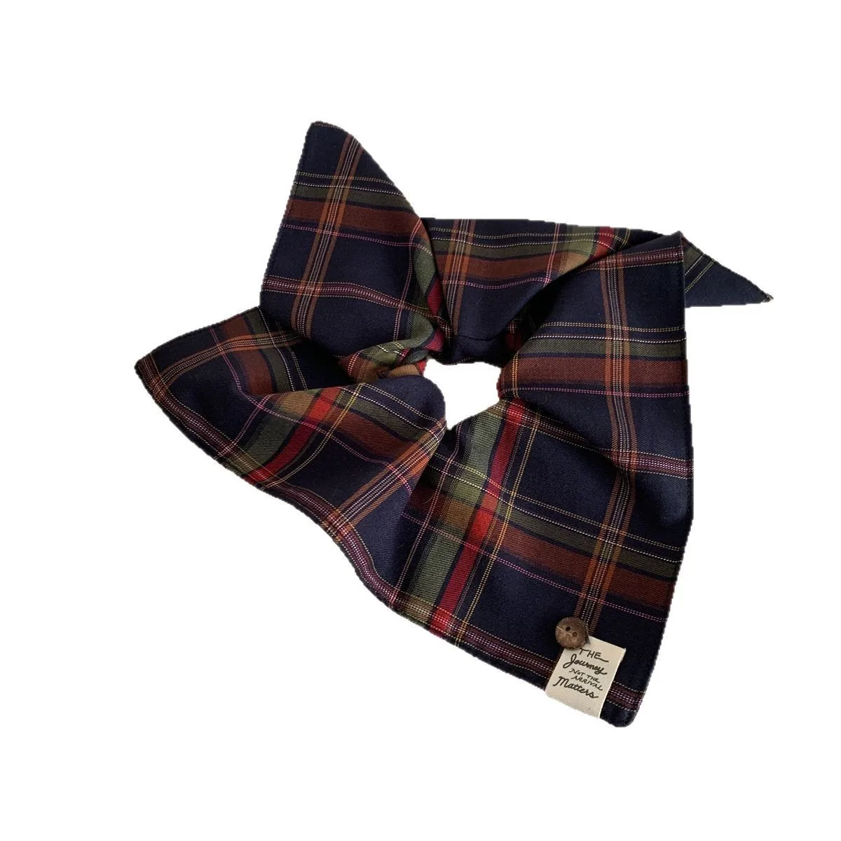 1PC Plaid Scarf Scrunchie - British Collegiate Style, Versatile Button Hair Tie, Elastic Hair Rope for Low Ponytails, Hair Acces image 2