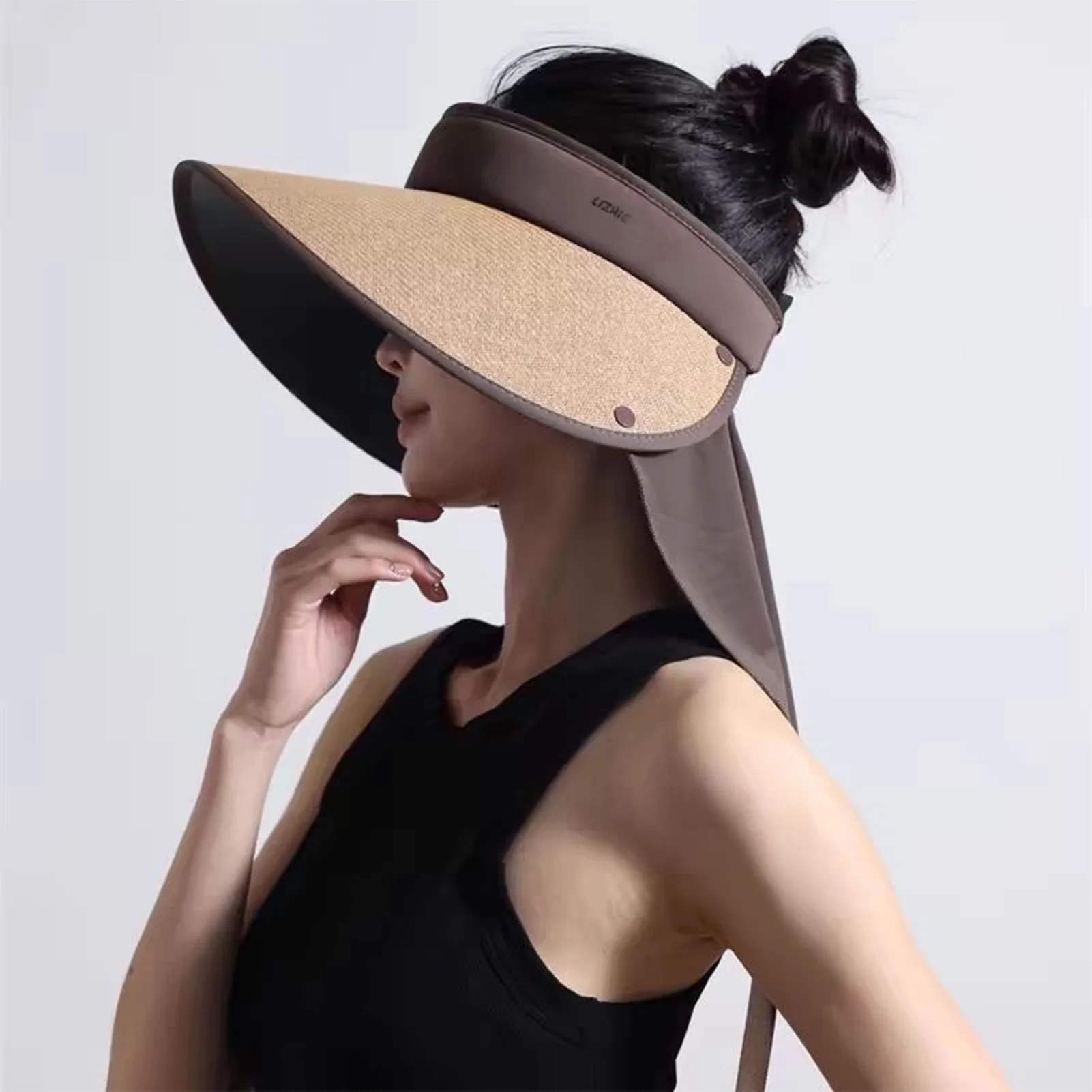Women's Straw Sun Visor Hats New Large Brim Sunshade Hat Foldable Detachable Neck Protective UV Sun Hat Sun Protection Hat