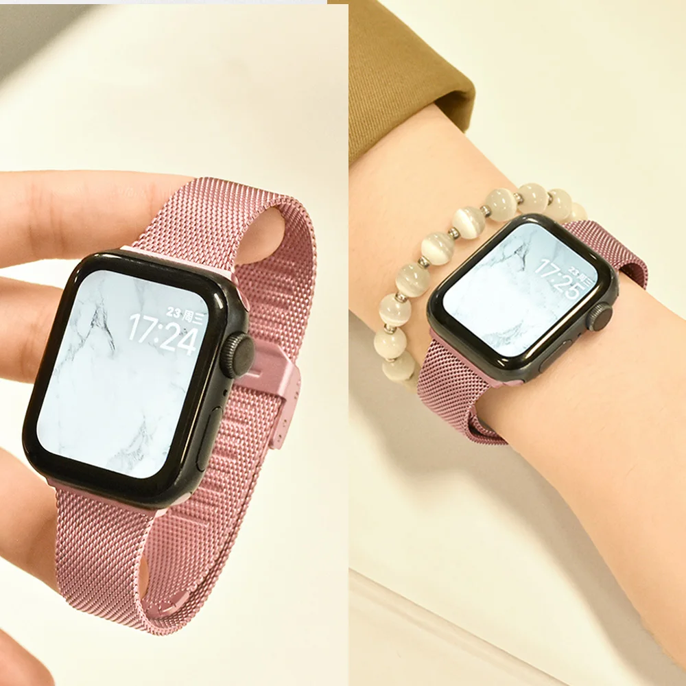 Cinturino sottile ad anello milanese per cinturino apple watch 44mm-45mm 40mm-41mm-42mm-38mm braccialetto iwatch serie 10 46mm 8 7 6 SE 5 4 3 9 49mm