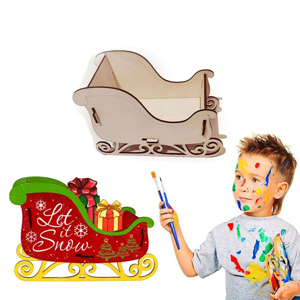 

1 Set Christmas Sleigh Decoration Unfinished Wooden Diy Craft -Friendly Smooth Desktop Ornament For Holiday Home Kids