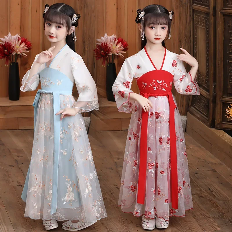 3-10-12T New Spring and Autumn Dress Hanfu Children's Girl Super Immortal Ancient Dress Tang Dress Summer Children's Performance