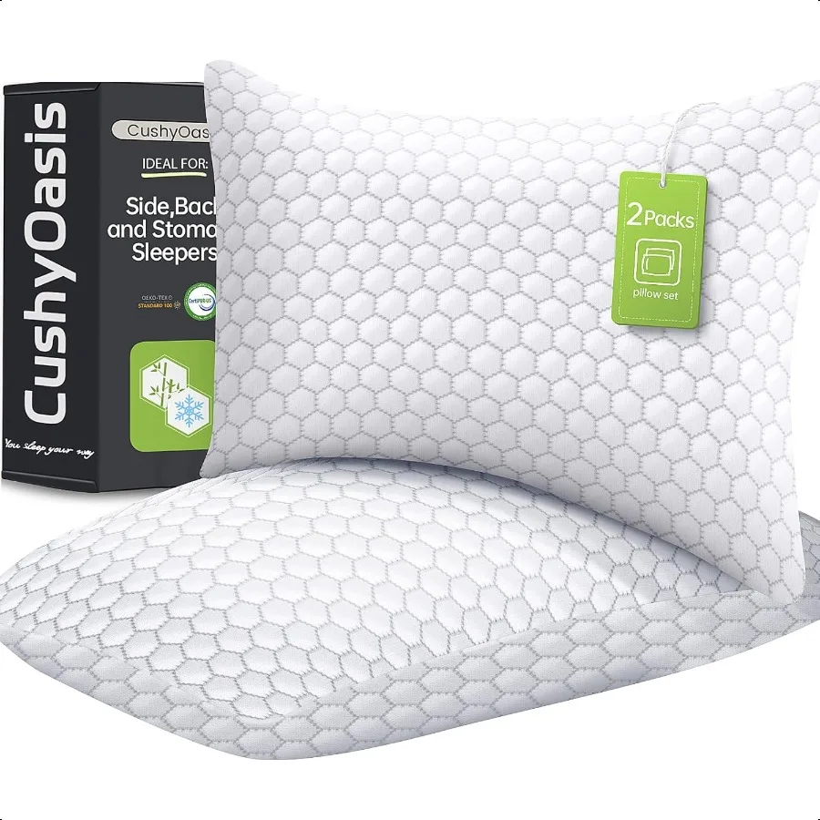 

Shredded Memory Foam Pillow for Sleeping Cooling Bed Pillows Set of 2 Adjustable Pillows for Side Back Stoh Sleepers with Washa