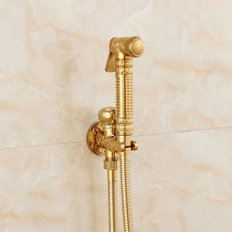 Brass and gold wall-mounted washbasin faucet, bathroom single cold washing machine spray gun faucet