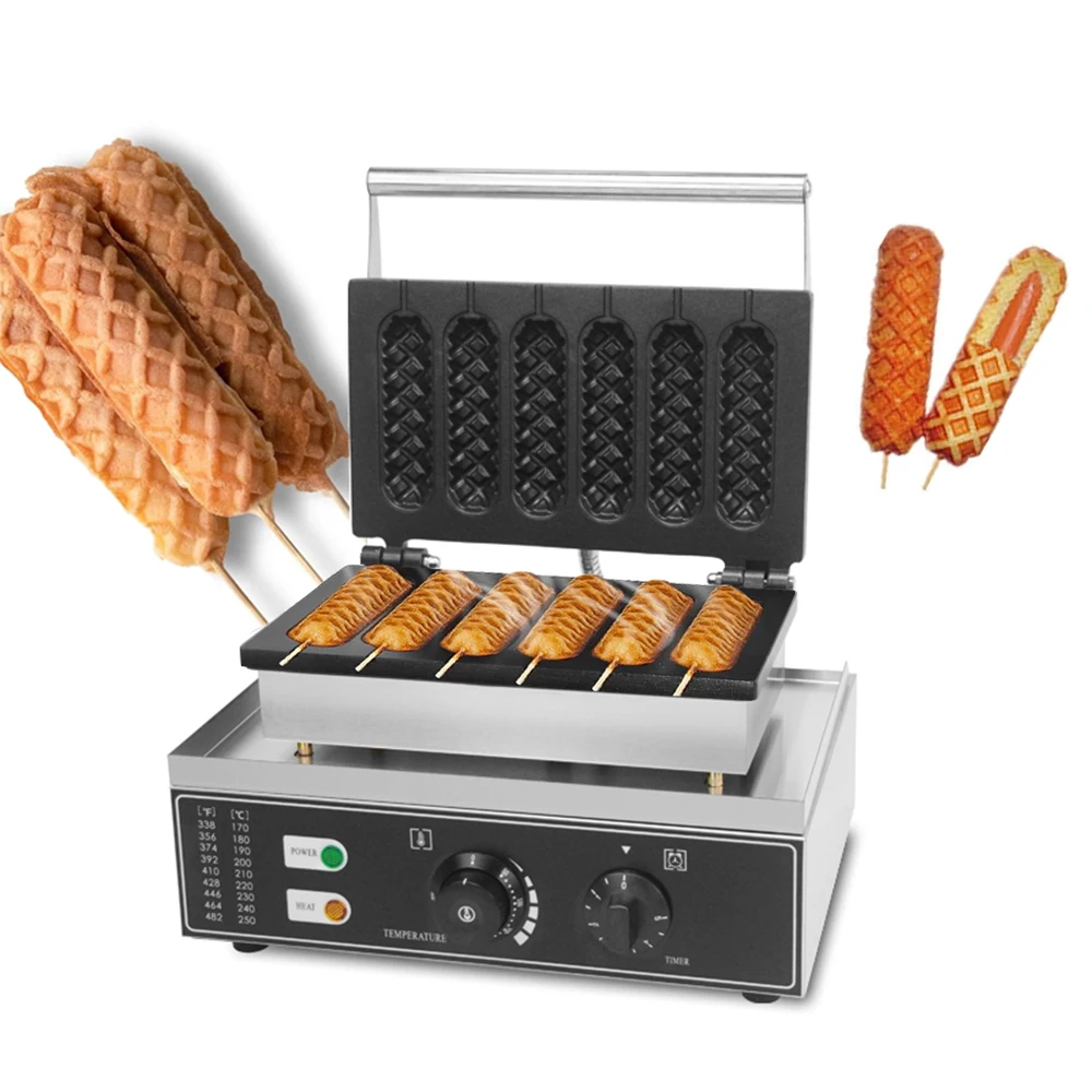 

Commercial Electric Waffle Sausage Maker Muffin Corn Dog Waffle Stick Maker Non-Stick 6PCS Hot Dog Machine