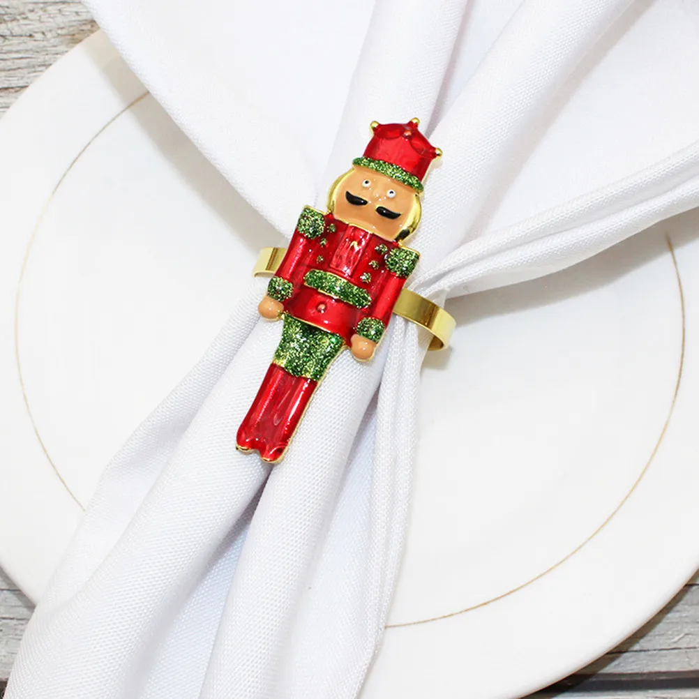 

4Pcs Napkin Rings Metal Nutcracker Buckles Christmas Holiday Dinner Table Decoration Xmas Napkin Holder Xmas Table Centerpiece