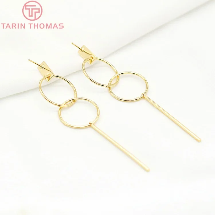 (2382)2PCS 86x17MM 24k Gold Color Brass Round Stud Earrings DIY High Quality Jewelry Findings Accessories