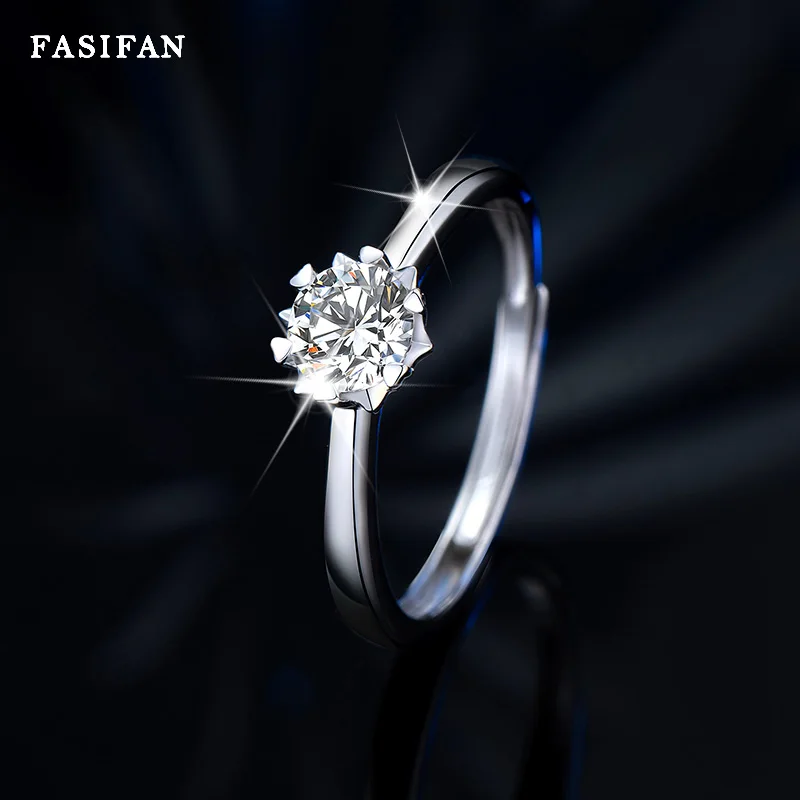 FASIFAN Moissanite Ring Open Ring Adjustable Chinese Valentine's Day Birthday Gift for Girlfriend and Wife Six-claw Diamond Ring