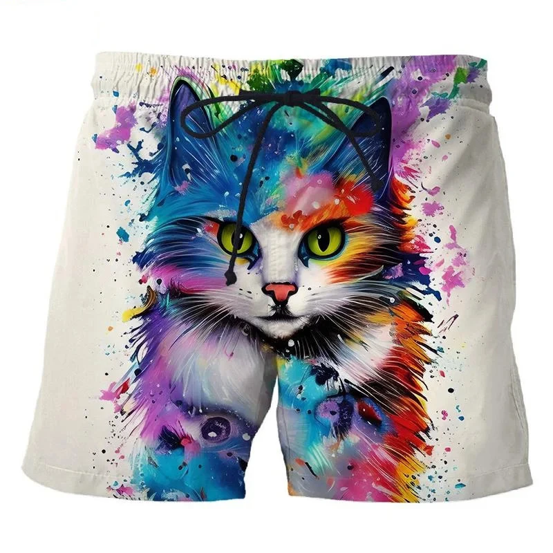 

Summer Hot Sale 3D Animal Printed Men's Swim Trunks Women Vacation Colorful Cat Beach Shorts Kids Breathable Harajuku Ice Shorts