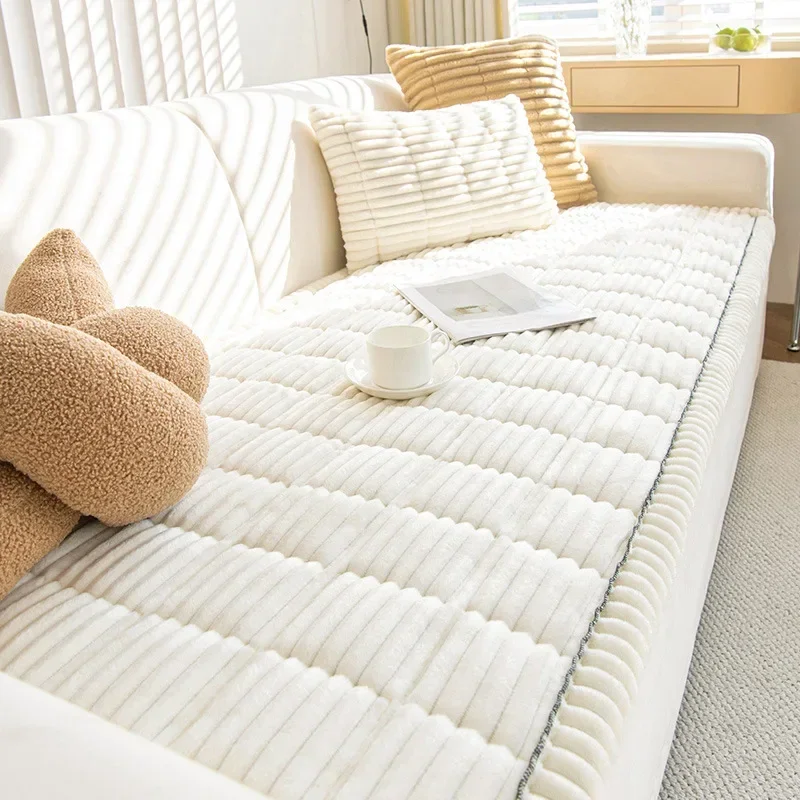

Corduroy Quilted Sofa Towel Winter Warm Thickening Plush Cushion Couch Cover L-shaped Sectional Anti-slip Modern Sofa Cover
