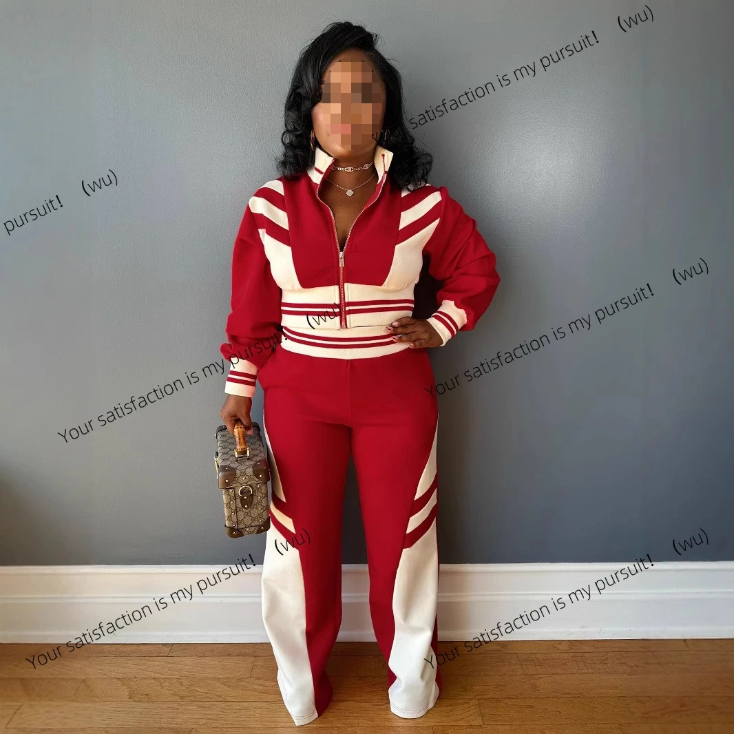 ZOCI-Setelan dua potong atasan turtleneck dengan ritsleting untuk wanita, koleksi musim gugur dan musim dingin, setelan celana dengan warna kombinasi untuk wanita.