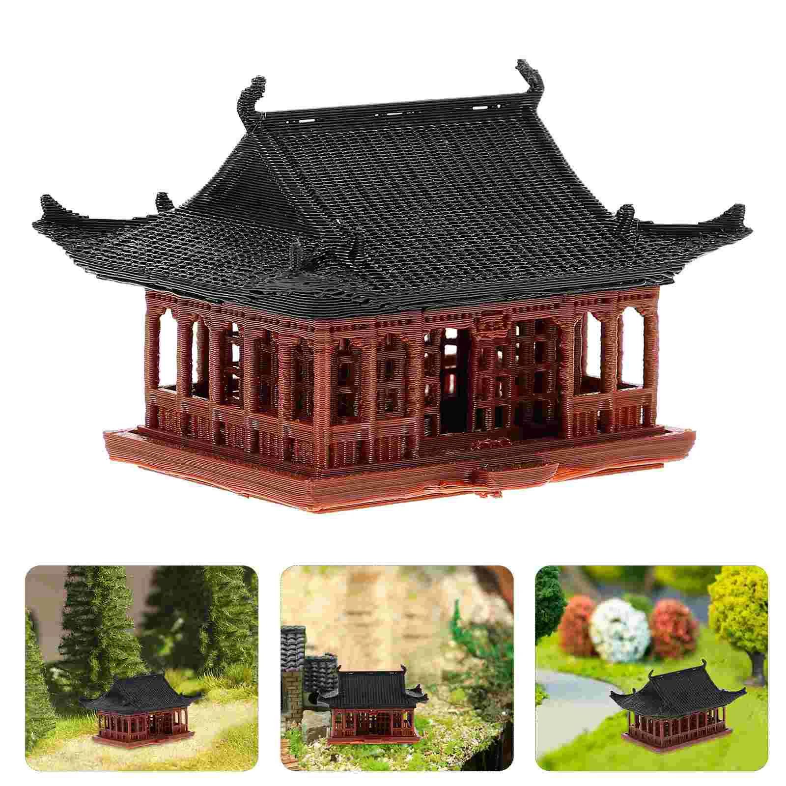 Mini Pagoda Statue, Chinese Miniature Pavilion Figurine Plastic Fish Shelter Pavilion Statue Fairy Garden Figurines for Asian